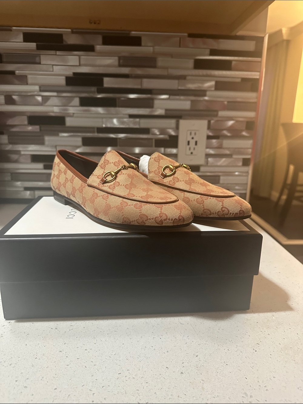 Gucci Beige and Tan GG Canvas Horsebit Loafer - Picture 2 of 6